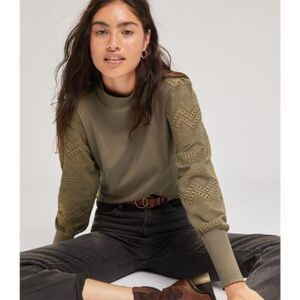 NWT Anthropologie Helen Lace Sleeve Mock Neck Top | L Petite